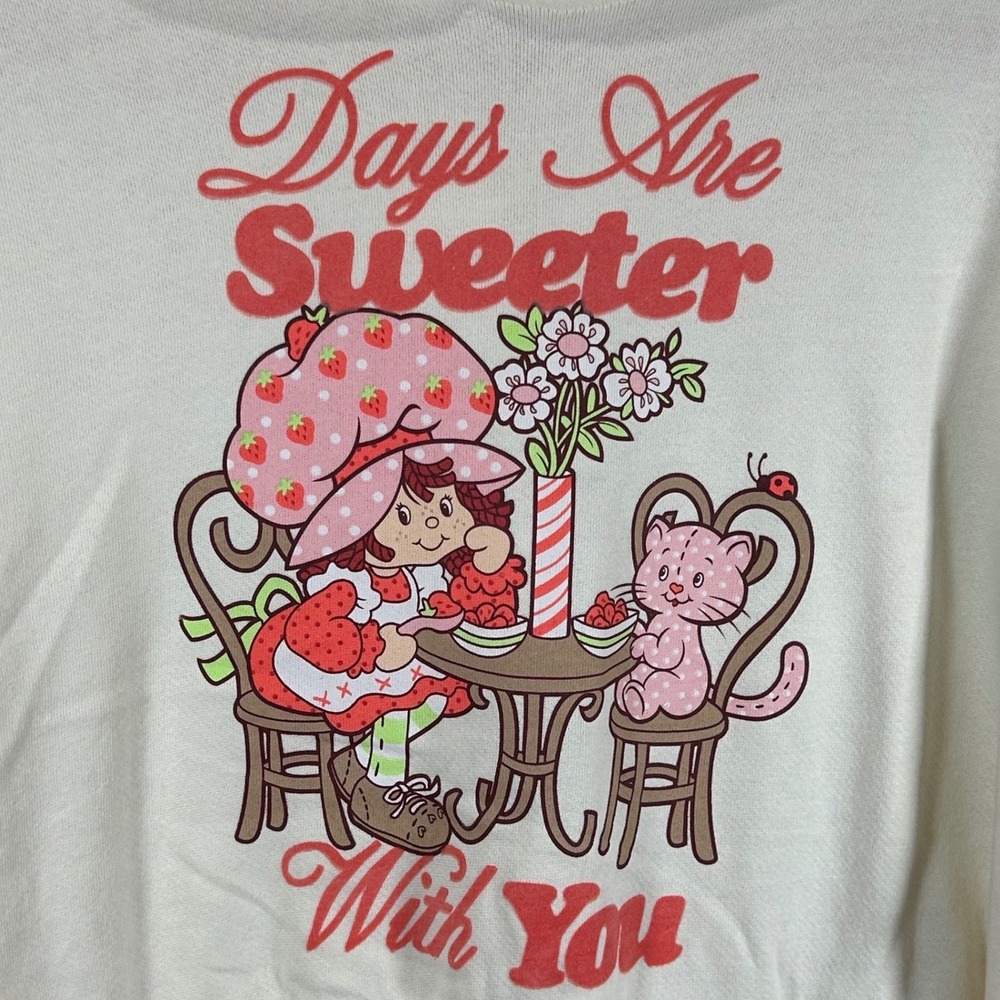 Strawberry Shortcake Cropped Hoodie XXS White Graphic Sweatshirt‎ New